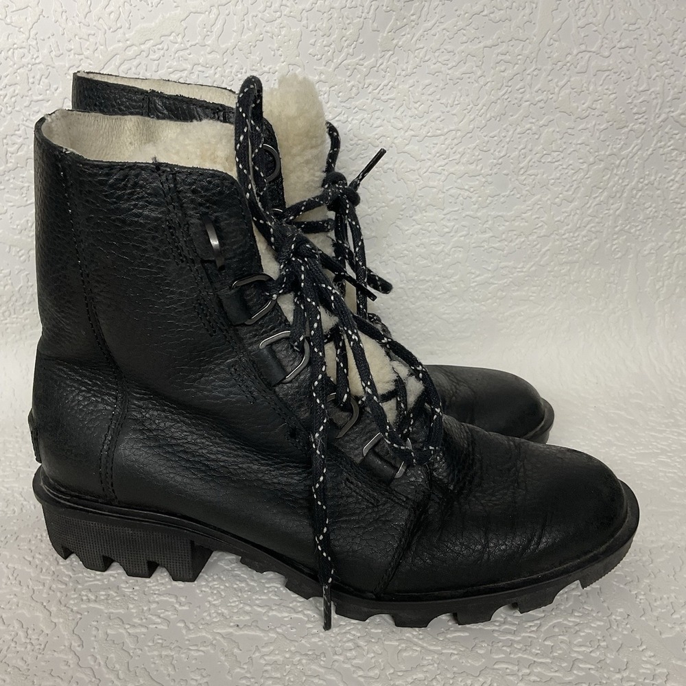 SOREL Boots Womens‎ Emelie Conquest Waterproof Black Leather Sz 7,5 EU 38,5